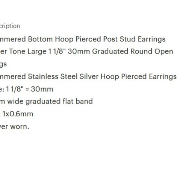 Hammered Bottom Hoop Pierced Post Stud Earrings Silver Tone Large 1 1/8" 30mm - Picture 2 of 6